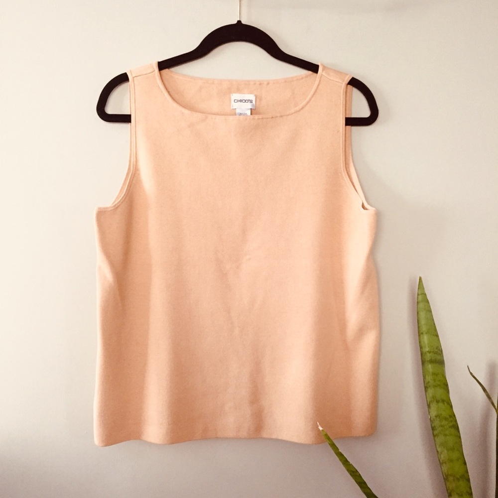♦️ Buy 2 Get 1 Free Tan Silk Knit Chico’s Shell 3 tank top